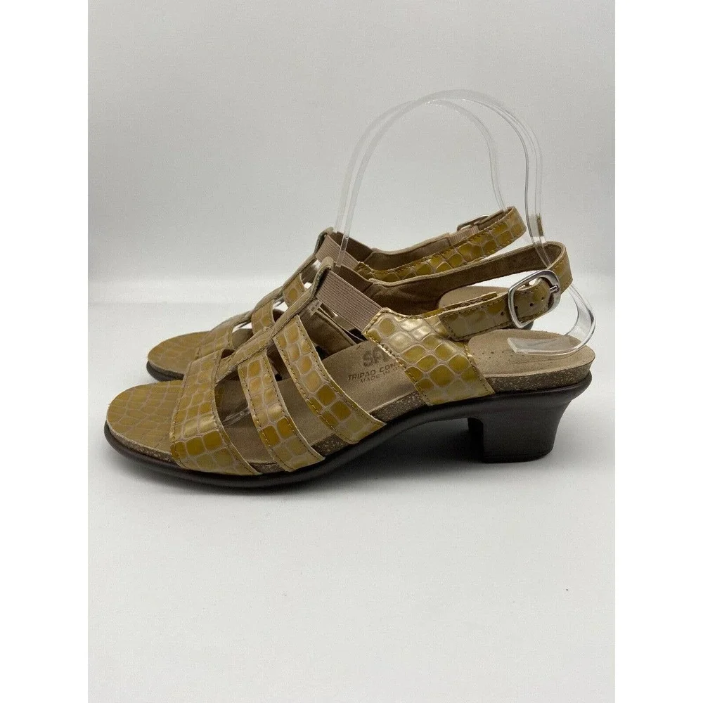 SAS Sandals Sz 8.5 Tripad Comfort Mustard Yellow Snake Skin Sling Back‎ Shoes